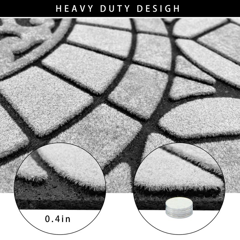 Eanpet Sassafras Half Round Door Mat - Decorative Welcome Rug for Front Outdoor Entrance - 2 x 3 Grey Light Navy Nonslip Rubber Dirt Trapper - Image 4